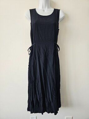 G2000 Black Rayon Sleeveless Scoop Neck Waistband Ties Dress 7